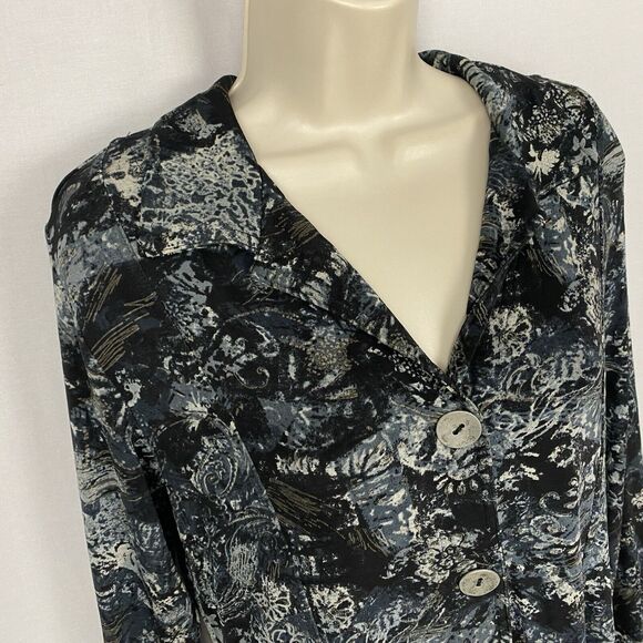 Chicos Travelers Shacket Top Size 1 Small Medium Blue Silver Metallic Paisley - Picture 2 of 12